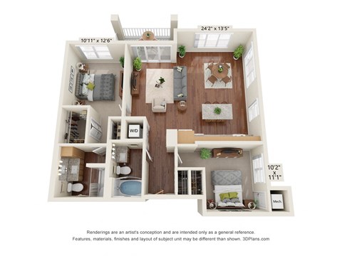 2 Bedroom G Floor Pan at Oaks Landing 55+ Apartments, New Brighton